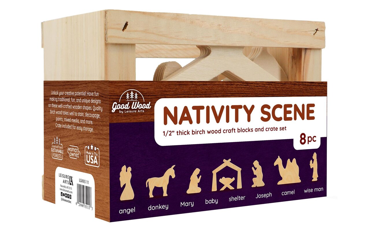 Good Wood by Leisure Arts Nativity Scene Crate Set 8 Piece